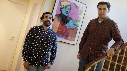 Ricardo Lucas and Iván Vallejo inside their home in Seville.