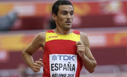 Jesús España, durante las series de 5.000m del Mundial de Pekín 2015.