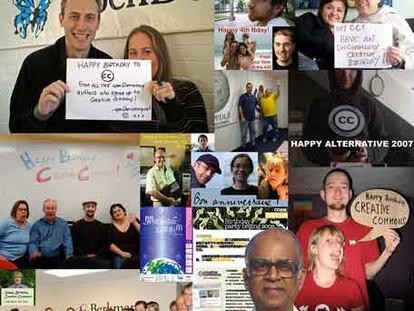 Felicitaciones anónimas por el cumpleaños de la licencia Creative Commons en icommons.org.