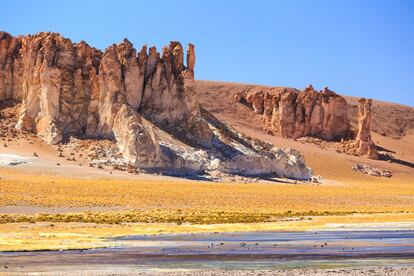 Situado a unos 150 kilómetros al este de la localidad de San Pedro de Atacama, uno de los polos turísticos del norte de Chile, el salar de Tara se encuentra sobre la caldera del volcán Vilama a unos 4300 metros sobre el nivel del mar. Parte de la Reserva Nacional Los Flamencos, en el salar se pueden apreciar los Monjes de la Pacana, gigantescas formaciones rocosas verticales repartidas por el paisaje erosionadas por el viento que parecen sacadas de una película de ciencia ficción.