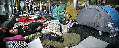 Acampada en la facultad de Geografía e Historia de la Universitat de València.