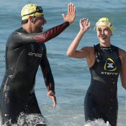 Teri Hatcher entrenando para el triatlón