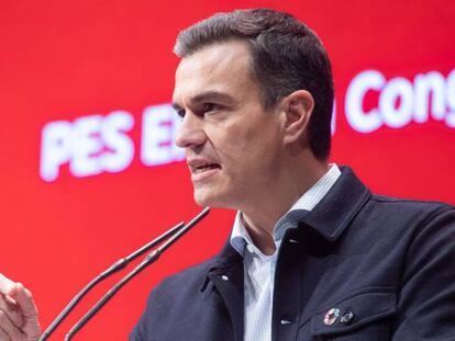 El presidente del Gobierno, Pedro S&aacute;nchez, en su intervenci&oacute;n en la clausura de la Convenci&oacute;n de Socialistas Europeos
 
 