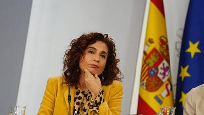 Finance Minister Maria Jesus Montero at the news briefing.