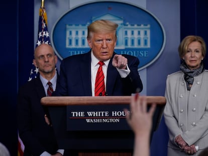 El presidente Trump, durante una conferencia de prensa en la Casa Blanca sobre el coronavirus.