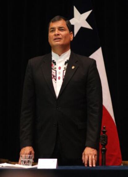 Rafael Correa, presidente de Ecuador, este miércoles en Chile.