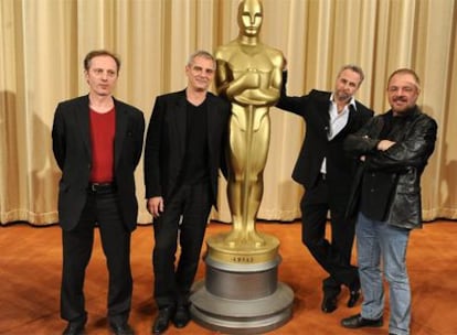 De izquierda a derecha, Gotz Spielmann, Laurent Cantet, Ari Folman y Uli Edel, ayer en Los Ángeles.