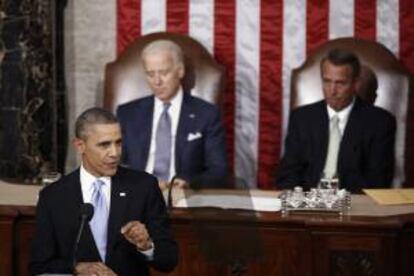 El presidente de los Estados Unidos, Barack Obama, pronuncia su discurso anual sobre el Estado de la Unión ante el Congreso, en Washington (EE.UU.).