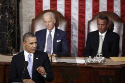 El presidente de los Estados Unidos, Barack Obama, pronuncia su discurso anual sobre el Estado de la Unin ante el Congreso, en Washington (EE.UU.).