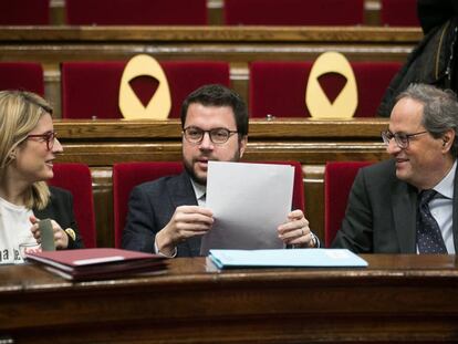 Elsa Artadi, Pere Aragonès i Quim Torra, al Parlament.