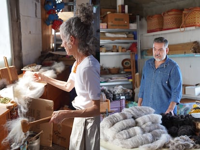 Algunas de las herramientas tradicionales con las que trabaja Ballester y retrato de Juan Duyos en el taller.