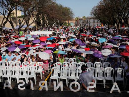 Seguidores de Unidos Podemos en un acto electoral en Jerez de la Frontera, el 23 de junio de 2016. 