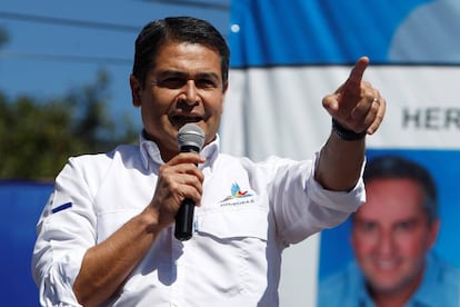 Juan Orlando Hernández, en un mitin el pasado domingo en Tegucigalpa.