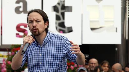 Pablo Iglesias durante un mitín el sábado en Las Palmas de Gran Canaria. 