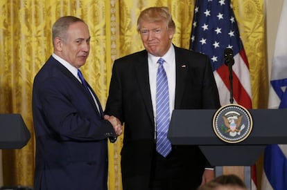 Donald Trump e Benjamin Netanyahu na Casa Branca, na quarta-feira.