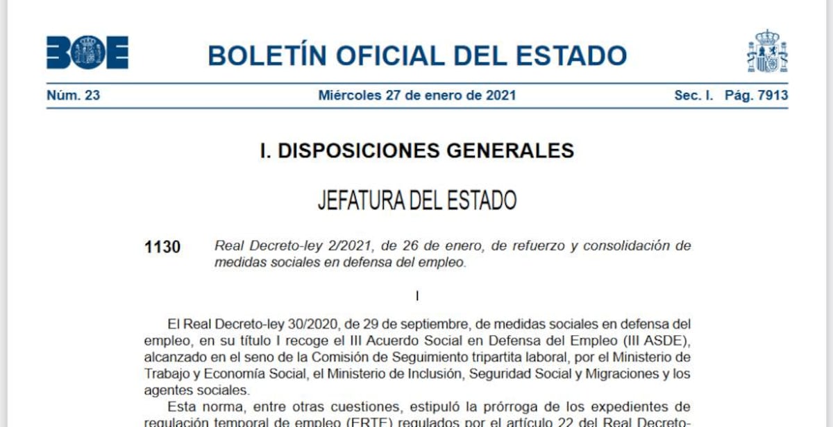El BOE publica la prórroga de los ERTE: éstos son los sectores ...