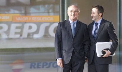 Antonio Brufau, presidente de Repsol, y Josu Jon Imaz, consejero delegado, el día de la presentación del plan estratégico 2016-2020.