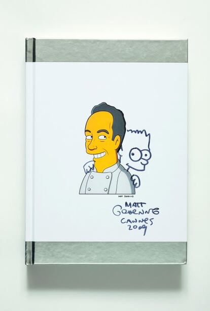 Un dibujo de Ferran Adrià y Bart Simpson hecho por Matt Groening, el creador de la familia amarilla de los dibujos animados, que estará en el museo que próximamente el Ayuntamiento de Roses dedicará al cocinero catalán.