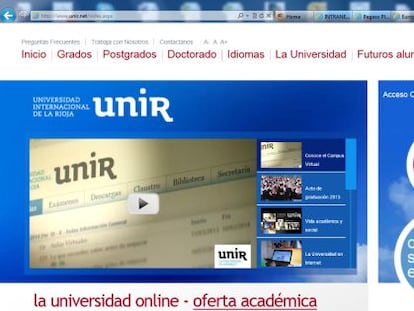 Pantalla de inicio de la Universidad Internacional de La Rioja.