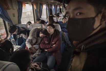 Interior de un vagón del tren entre Pekín y Shijiazhuang.