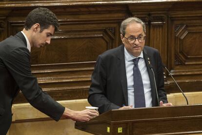 Quim Torra addresses the Catalan parliament on Thursday.