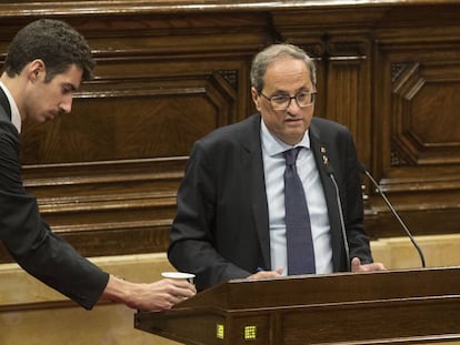 Quim Torra addresses the Catalan parliament on Thursday.