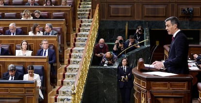 Pedro Sánchez, este miércoles, en la sesión de control al Gobierno en el Congreso.