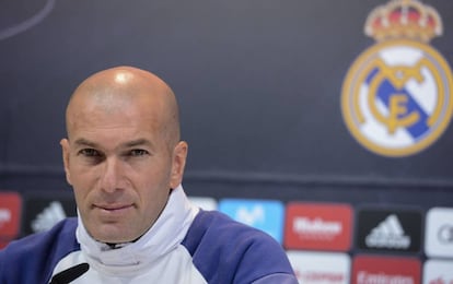 Zidane, durante la rueda de prensa de este martes en Valdebebas. 