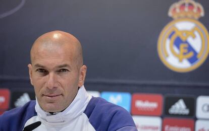 Zidane, durante la rueda de prensa de este martes en Valdebebas.