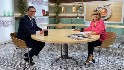 Antonio Garamendi being interviewed by Gemma Nierga on Thursday on RTVE

