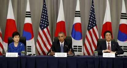 Park, Obama y Abe tras su reunión