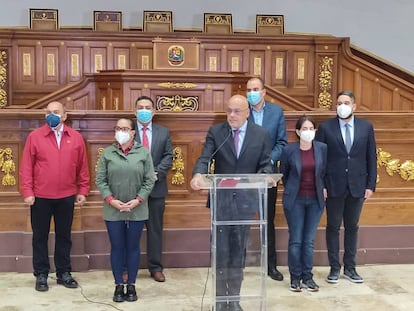 Jorge Rodríguez,, presidente de la Asamblea Nacional de Venezuela, anuncia la decisión de incorporar al empresario Alex Saab como delegado en la mesa de negociaciones con la oposición, el 14 de septiembre de 2021.