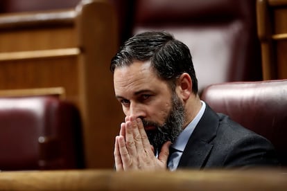 El líder de Vox, Santiago Abascal, durante el pleno celebrado el pasado miércoles en el Congreso.