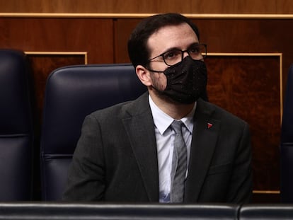 El ministro de Consumo, Alberto Garzón, durante una sesión plenaria celebrada en el Congreso de los Diputados, en febrero de 2021.