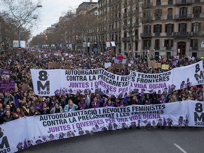 Manifestacion del Día internacional de la Mujer, en Barcelona.