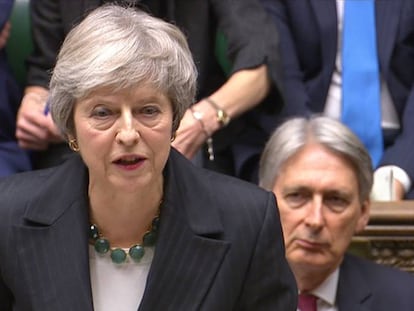 Theresa May, en el Parlamento brit&aacute;nico, el jueves.