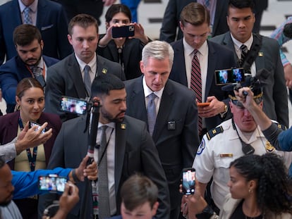 House Speaker Kevin McCarthy, center, Wednesday on Capitol Hill.