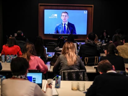 El presidente del Partido Popular, Alberto Núñez Feijóo, interviene en el acto de constitución de la nueva fundación del PP.