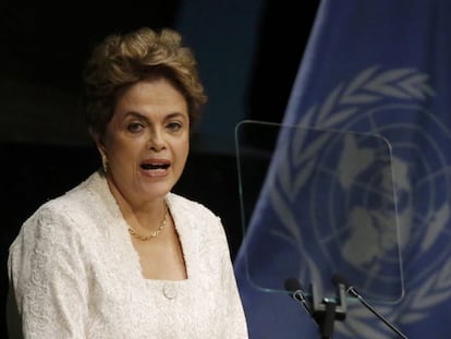 A presidenta Dilma Rousseff, durante pronunciamento na Assembleia da ONU.