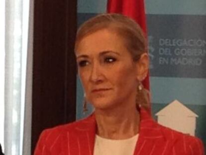 Cristina Cifuentes, esta mañana en la Delegación del Gobierno.