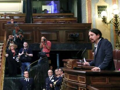 El líder de Podemos Pablo Iglesias, durante su intervención en el Congreso de los Diputados.