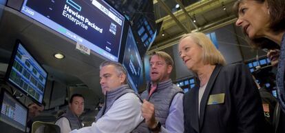 Meg Whitman, consejera delegada de HPE, hoy en la Bolsa de Nueva York.