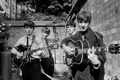 The Beatles en los estudios de Abbey Road.