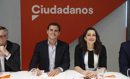 Ciudadanos leader Albert Rivera with lawmaker Inés Arrimadas on Monday.