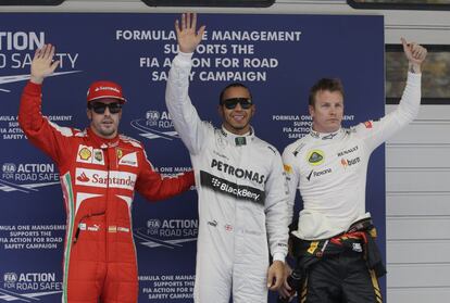 Alonso (3), Hamilton (1) y Raikkonen (2)