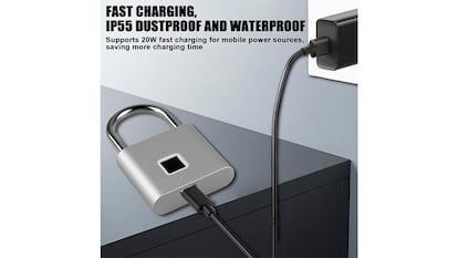 Candado con huella táctil sobre fondo blanco.