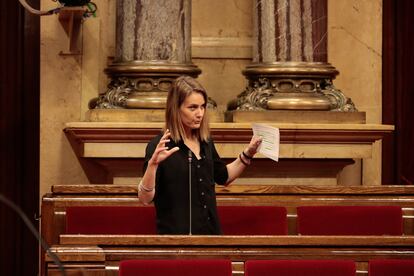 La líder de los comuns en el Parlament, Jessica Albiach, en el pleno del Parlament del 21 de mayo de 2020.

PARLAMENT
21/05/2020 