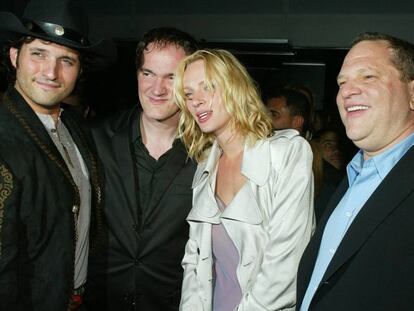 Robert Rodríguez e Quentin Tarantino, Uma Thurman e Harvey Weinstein em Los Angeles em 2004