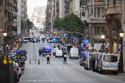 La Via Laietana de Barcelona con el tráfico cortado este sábado.