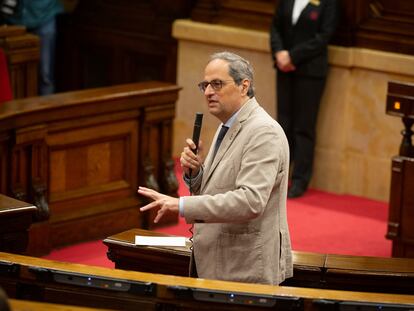 El presidente de la Generalitat, Quim Torra, interviene en la sesión de control